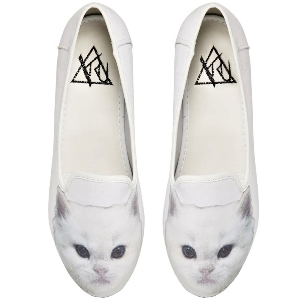 YRU Cat loafers slip on kitten mules white